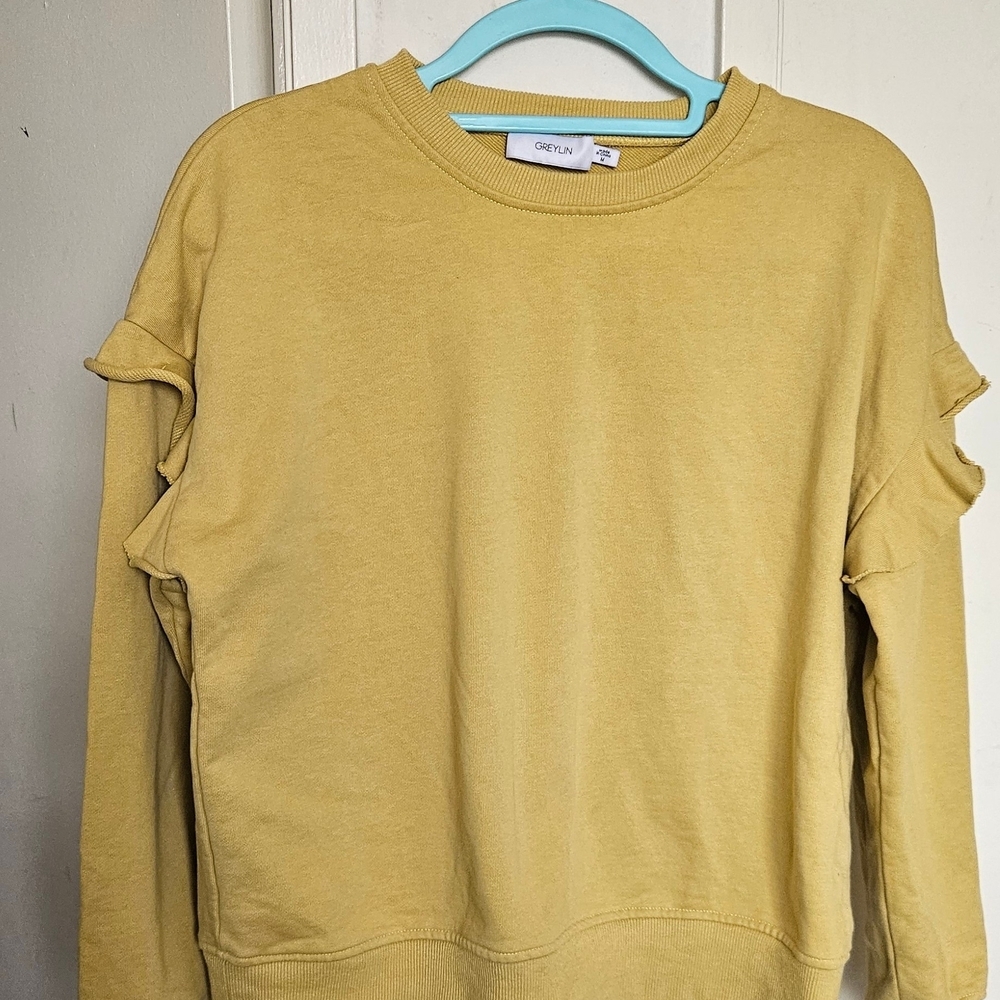 Greylin Mustard Sweatshirt with Ruffle Detail